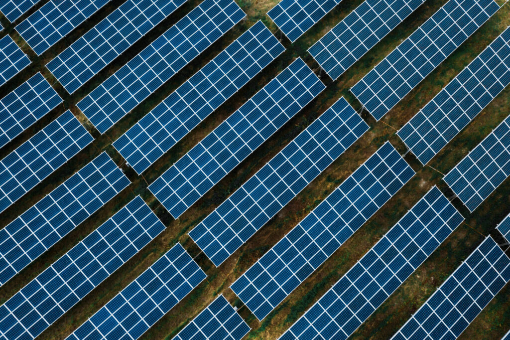 Aerial view of solar power modules.