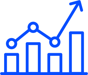 blue line icon of a line graph with an upward trajectory