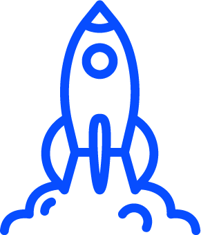 blue line icon of a rocket ship